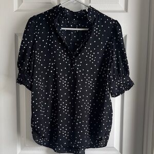 Ann Taylor Factory Women's Black and White Polka Dot Blouse